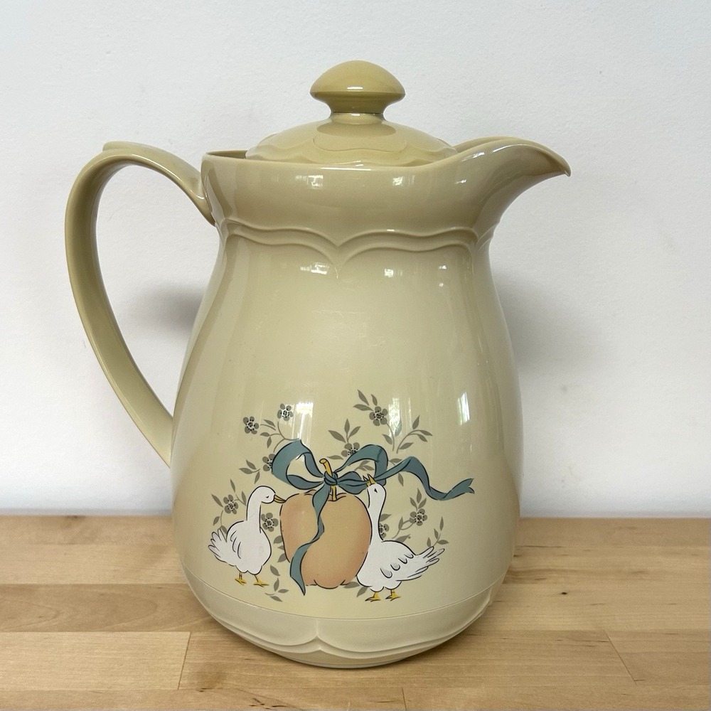 Vtg Goose and Ribbons Marmalade Carafe Thermal Coffee Intl China Cottagecore 80s